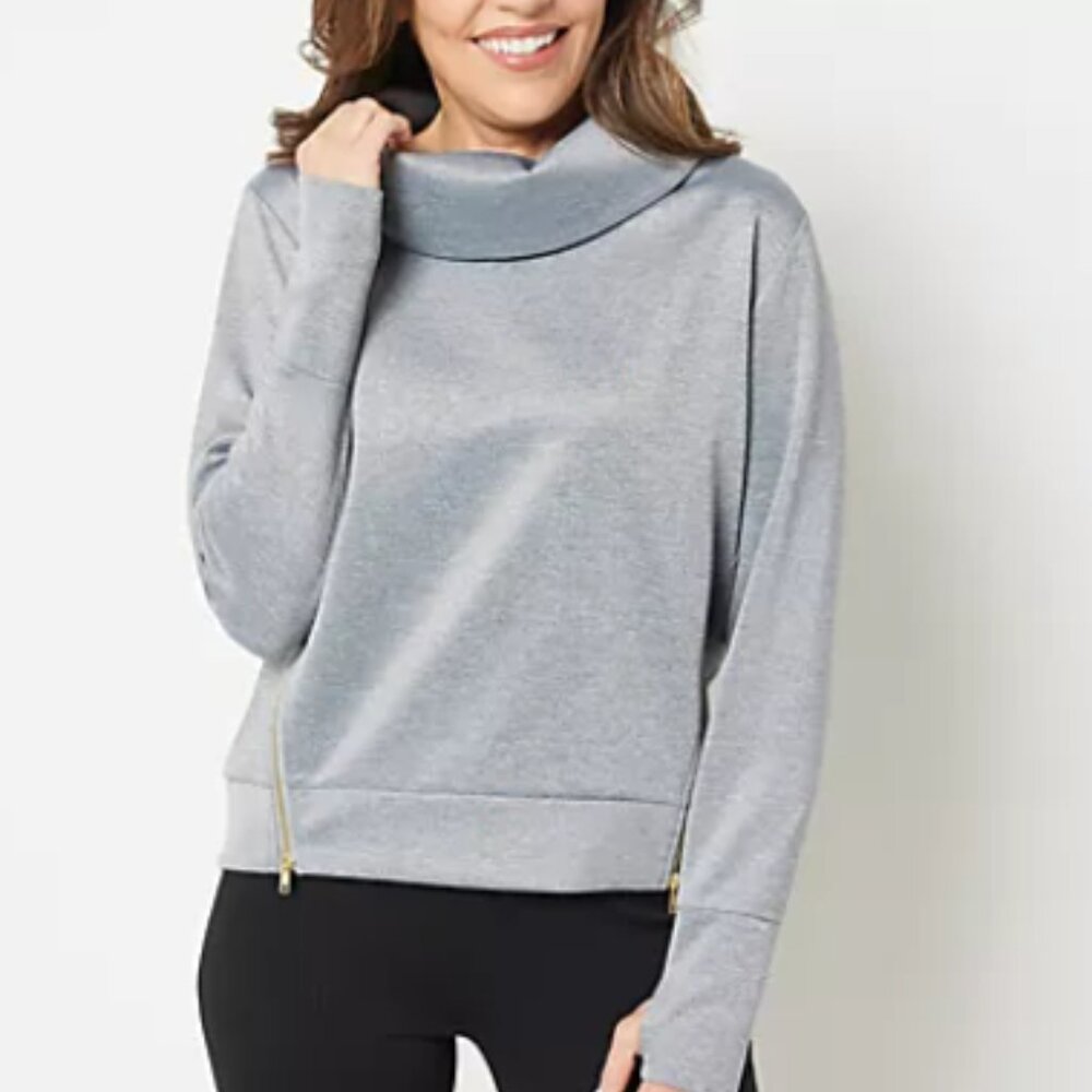 AB Addison Bay Everyday Pullover Top Double Zip Size 2X Grey Athleisure Casual